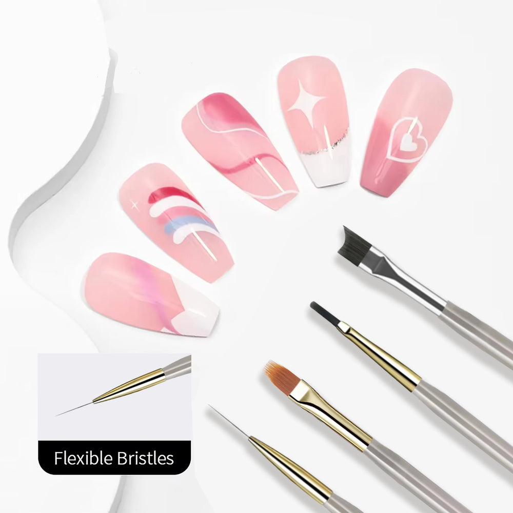 1/2/5Pcs French Plaid Nail Art Brush Set Ultra-Fine Liner Flat Brush for Grid Pattern close-up view