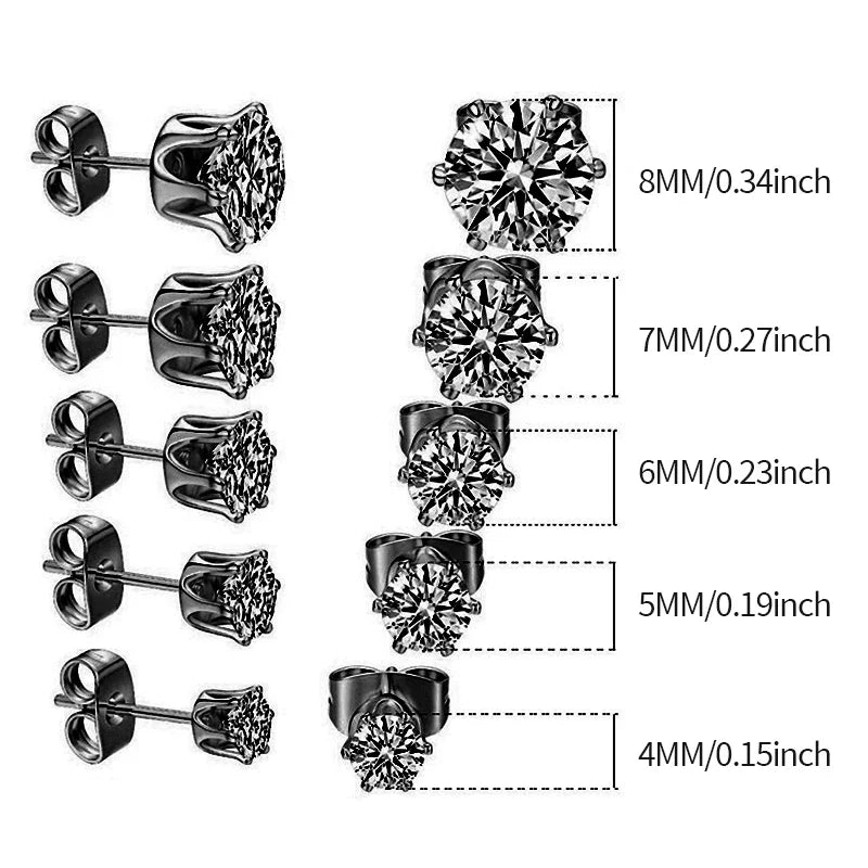 5Pair/Set 4/5/6/7/8mm Fashion Crystal Earrings for Women Gold & Silver Color Zircon E lifestyle view