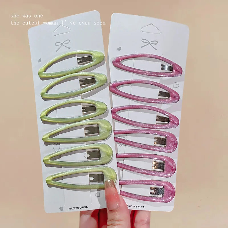 6pcs/pack Geometric Leopard Solid Snap Hairpins Fashion Alloy Bobby Pins Water-drop Oval Hair Clips Headwear For Women Girls