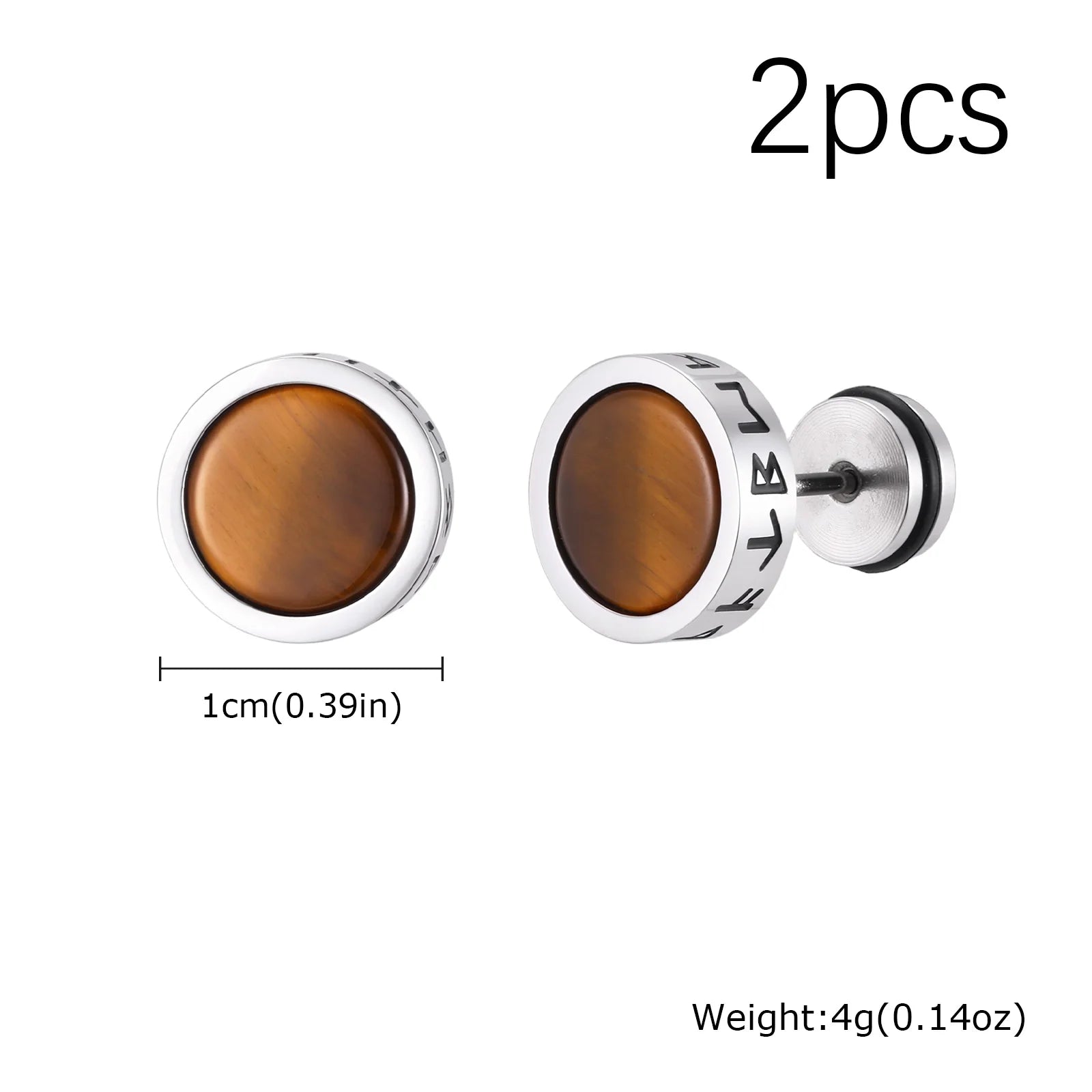 Vintage Gothic Norse Viking Stud Earrings for Men Boys, Rock Punk Runes Round Earri additional angle