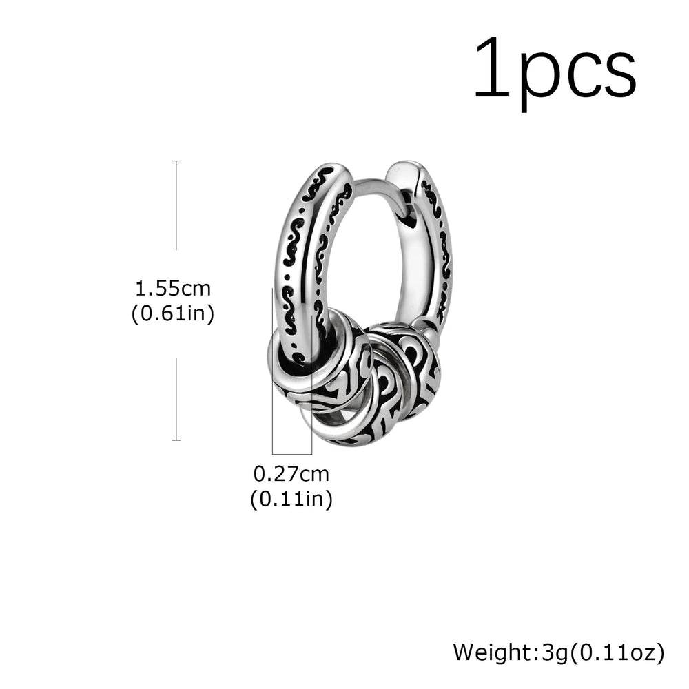 Vintage Totem Vine Pattern Hoop Earrings for Men, Hypoallergenic Metal Huggies Earrin lifestyle view