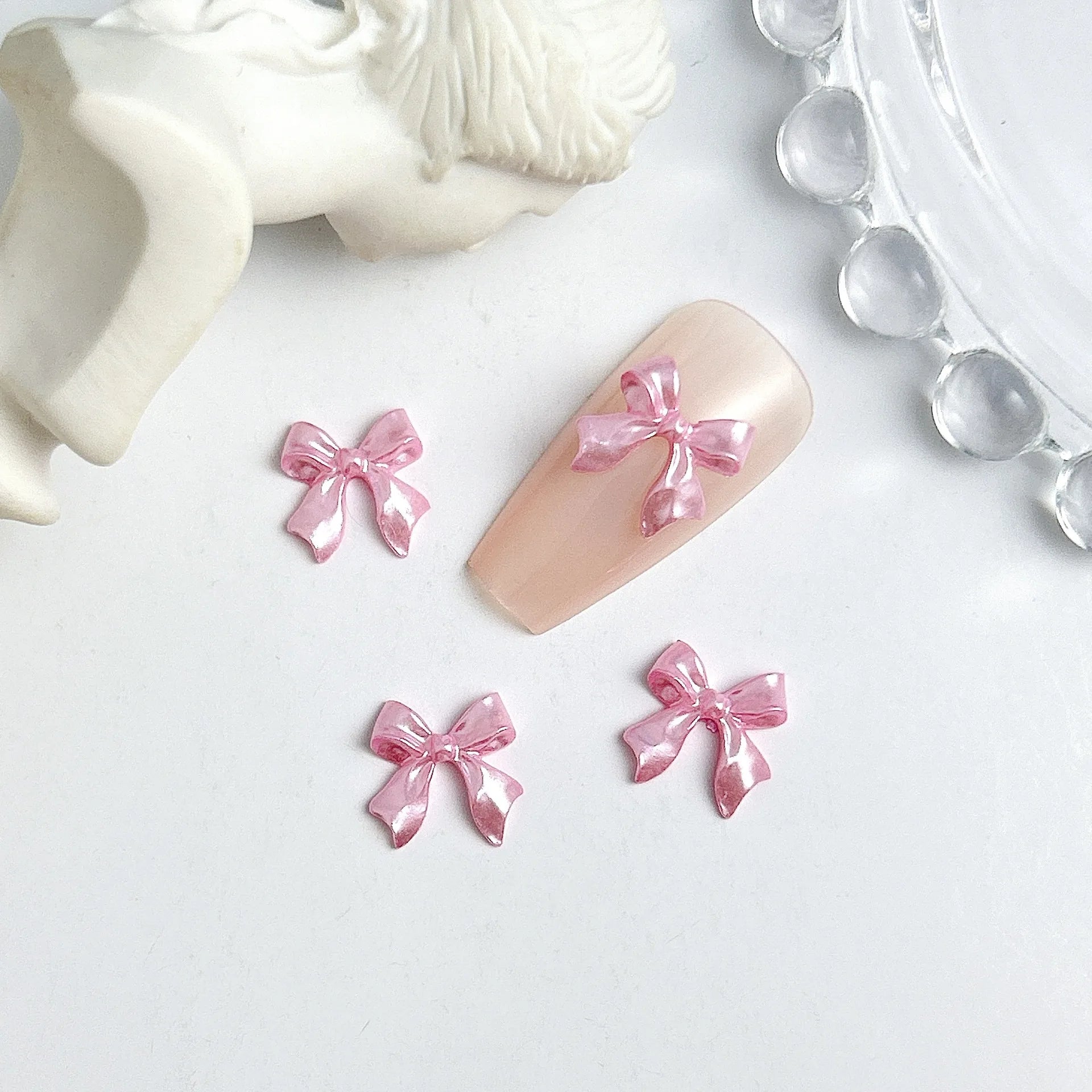 50pcs 3D Sweet Pearly Glossy Ribbon Bow Resin Nail Charms Ballerina Bow Tie Nail Art alternate view