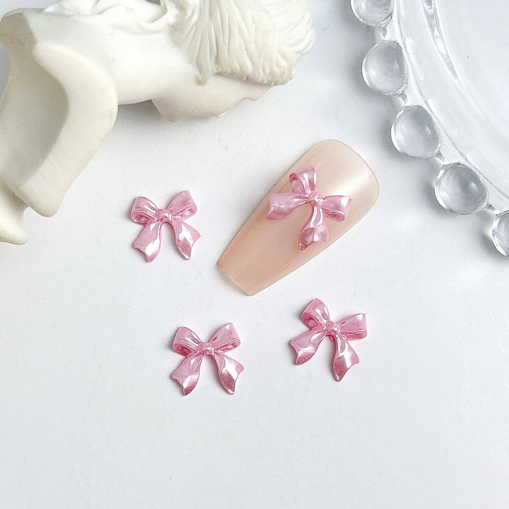 50pcs 3D Sweet Pearly Glossy Ribbon Bow Resin Nail Charms Ballerina Bow Tie Nail Art alternate view