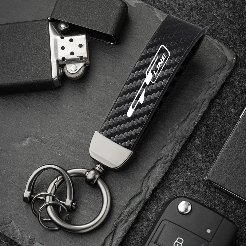 Carbon Fiber Style Keychain for KIA Models | Microfiber Leather Key Ring alternate view