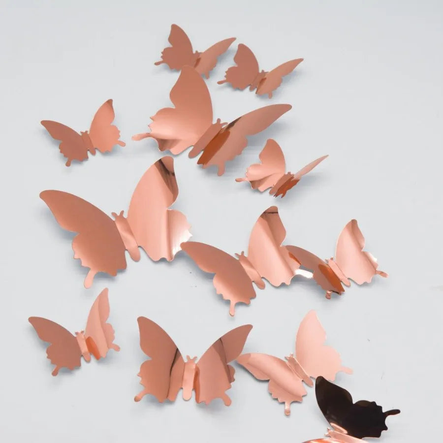 12pcs Modern 3D Mirror Acrylic Butterfly Wall Stickers | DIY Home Decoration Set detail view