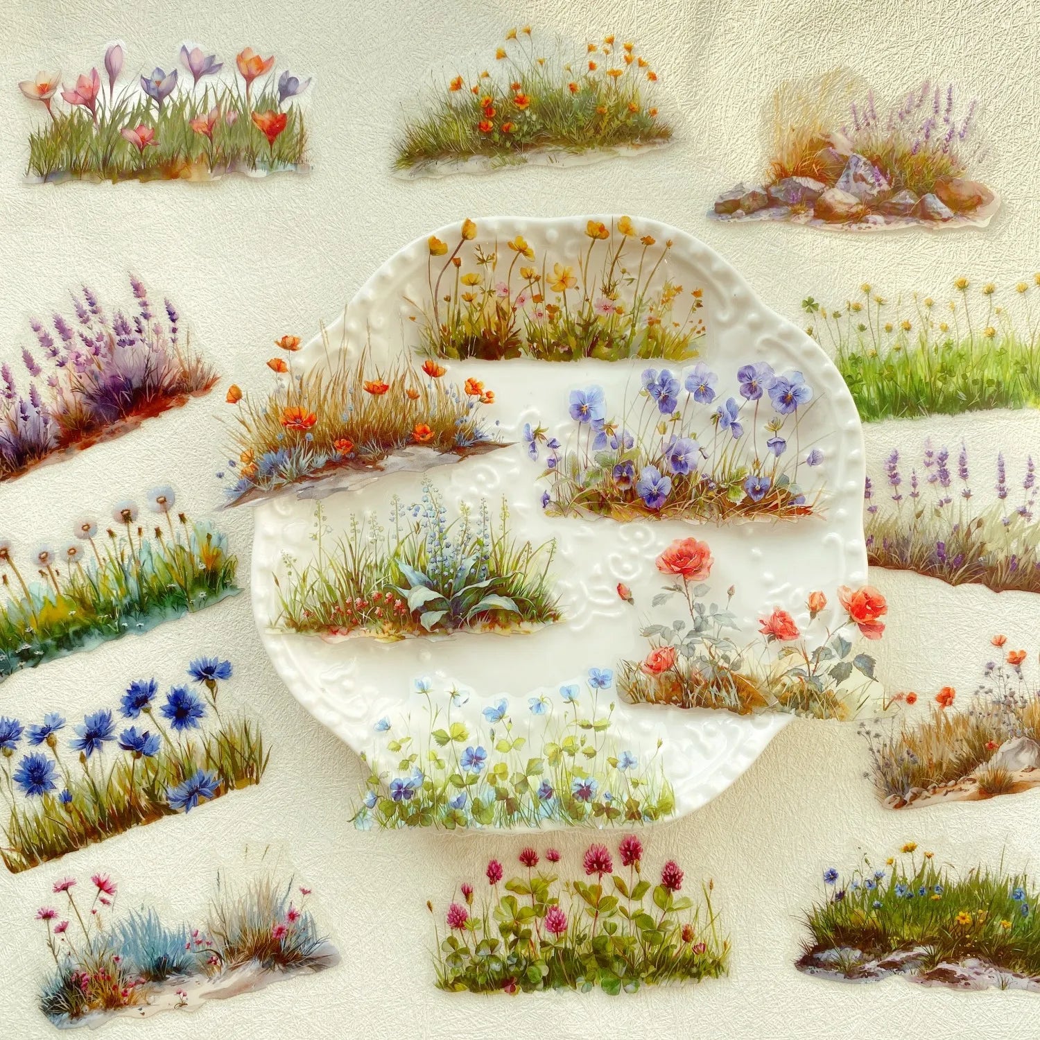 20pcs/pack Flower PET Stickers Green Plants PET Stickers Hand Account DIY Decoration S close-up view