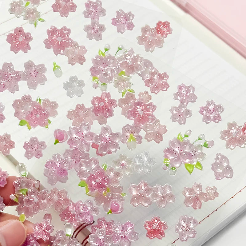 Korean Import Original NEKONI Sakura Cherry Blossom Pink 3D Relief Stickers Scrapbooking Diy Journal Cute Stationery Sticker