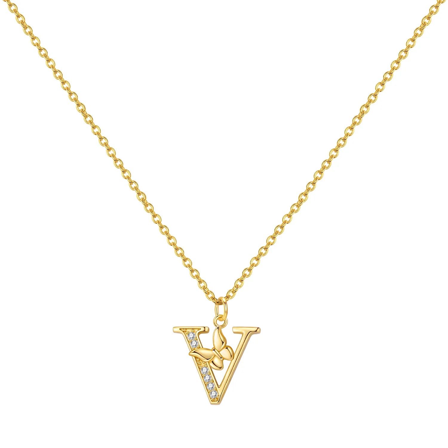 925 Sterling Silver Butterfly Initial Necklace | 26 Letter Y-Shaped Pendant for Women alternate view