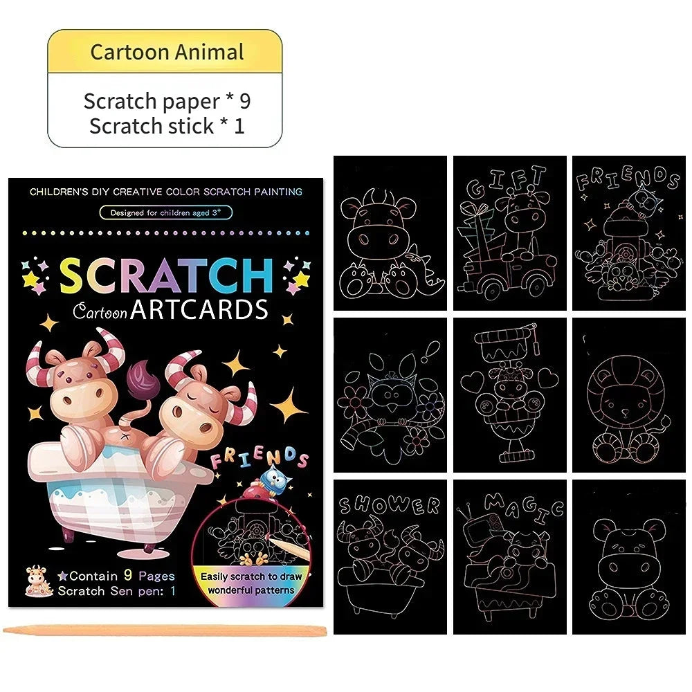Magic Rainbow Color Scratch Art Painting Paper Card Kit Cartoon Drawing Board Colorin lifestyle view