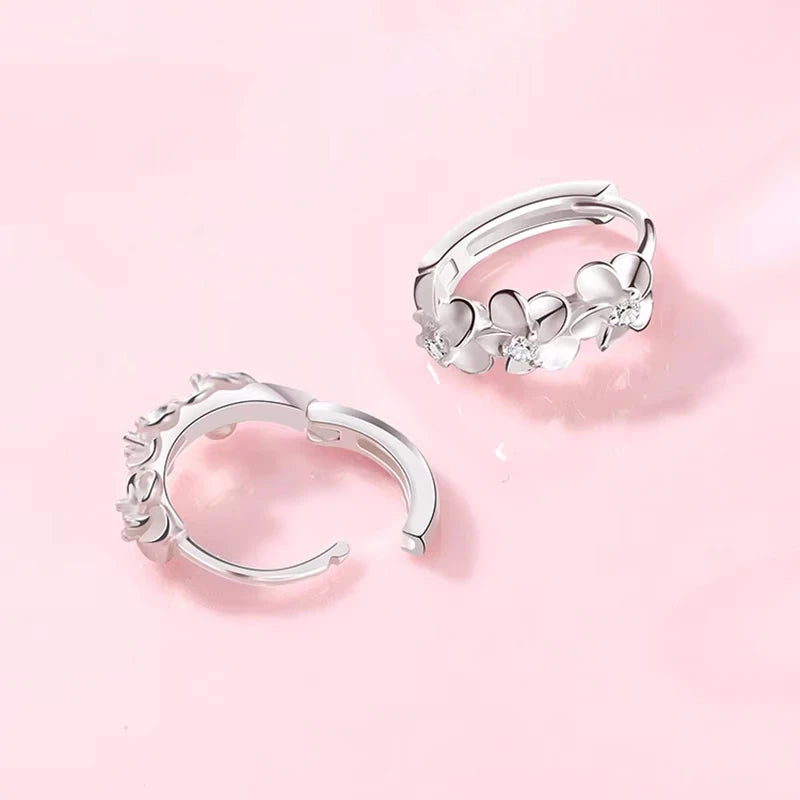 925 Sterling Silver Small Rose Flower Round Hoop Earring AAA Zircon For Women Female C close-up view