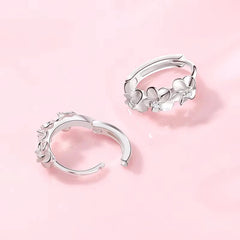 925 Sterling Silver Small Rose Flower Round Hoop Earring AAA Zircon For Women Female C close-up view