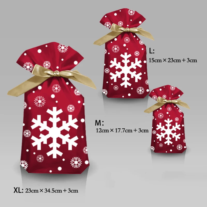Merry Christmas Candy Bag Santa Gift Bag Snowflake Drawstring Bag Christmas for 2022 lifestyle view