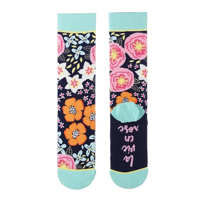 1 Pair Canvas Lattice Plant Art Funny Socks Women Novelty Abstract Cute Socks Women Jacq detail view