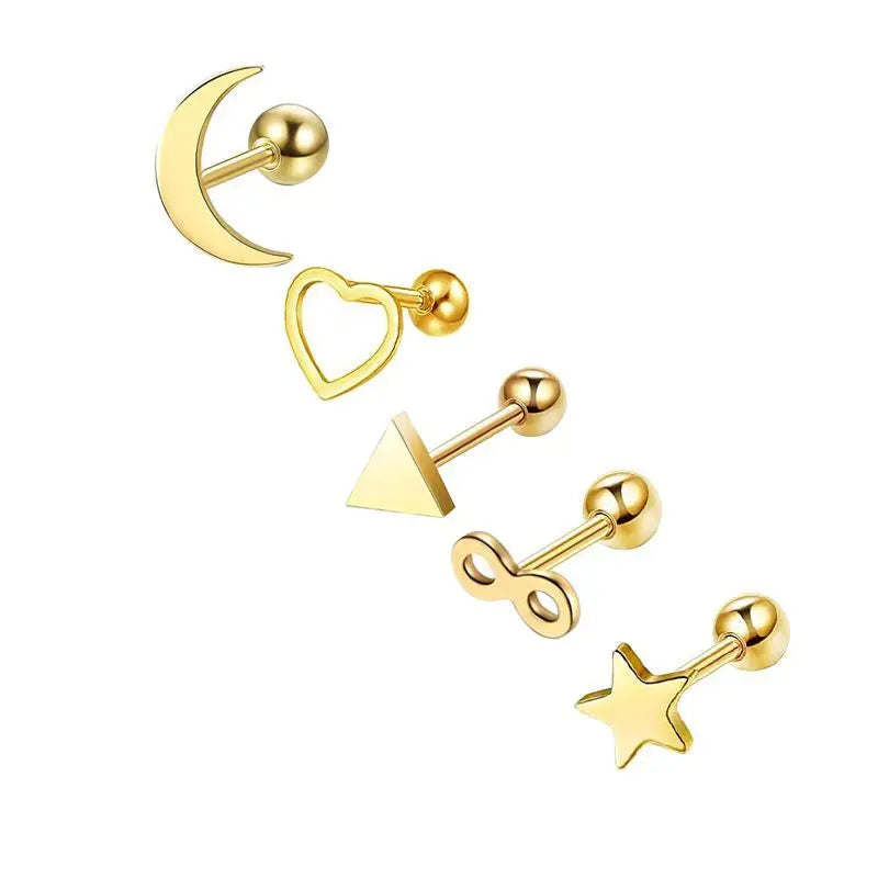 5PCS Heart Tragus Piercing Stud Earring Set Small Lobe Stud Earrings Cartilage Pierci alternate view