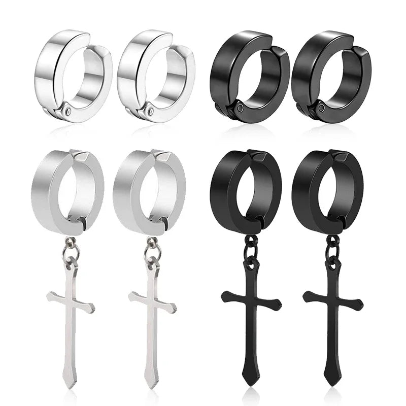 1/6 pairs No Piercing Earrings Titanium Steel Clip-on Fake Earring Round Ear Clip F additional angle