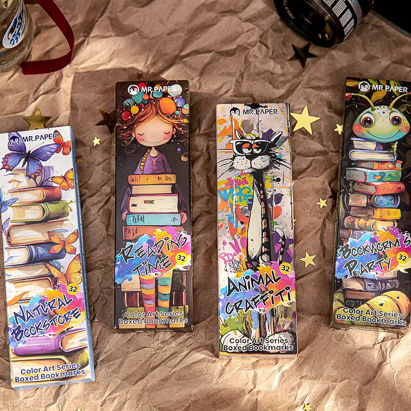 Mr.Paper 32pcs Color Art Series Bookmark Set for Reading Page Markers, Students Gift, Bi detail view