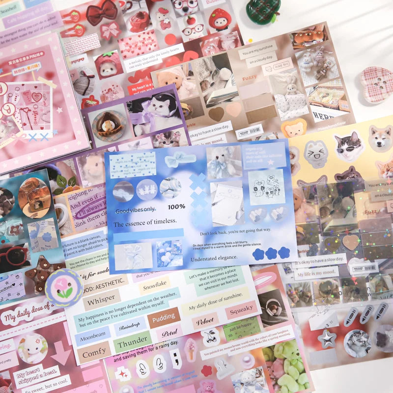 30 Sheets Vintage Retro Memo Sticker Book | Dual Texture Die-Cut Stickers for DIY C additional angle