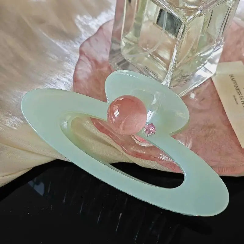 Sweet Pink Round Bead Hair Claw Creative Planet Hollow Out Oval Hair Clip Women Fashion Hair Accessories