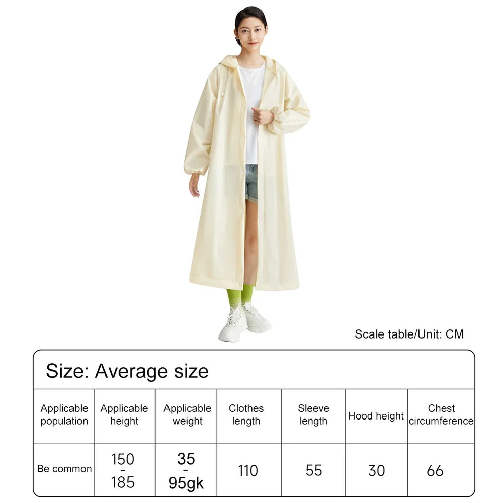 Adult Long Raincoat | Reusable Waterproof Windproof Hooded Rain Gear for Hiking and Tr close-up view