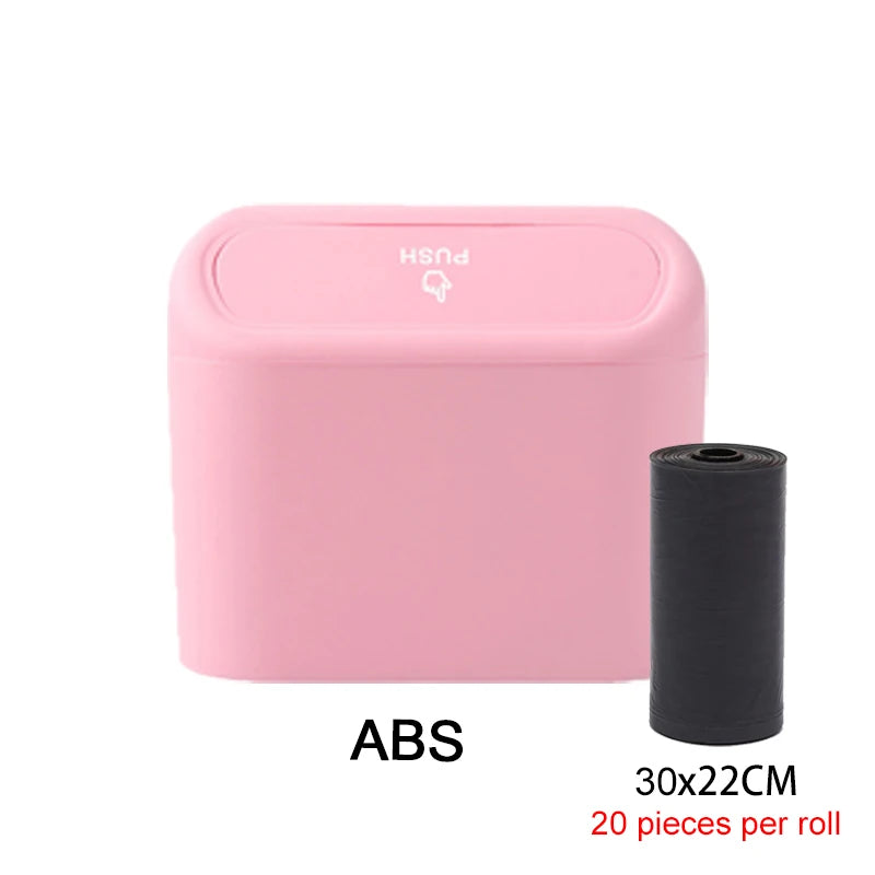 Car Trash Can Hanging Dustbin Garbage Box with Lid Car Interior Storage Case Trash Doo close-up view