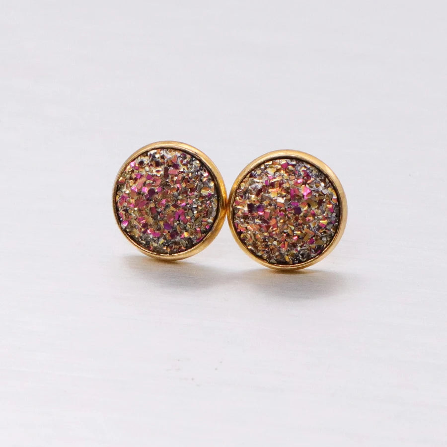 Glitter Resin Stud Earrings Set | Colorful Stainless Steel Jewelry detail view