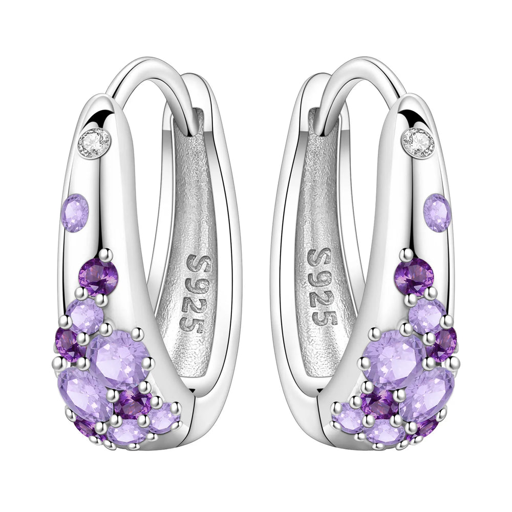 PANPOKI S925 Sterling Silver Purple Zircon Series Earrings Hoop Earrings For Women Jewelry Original
