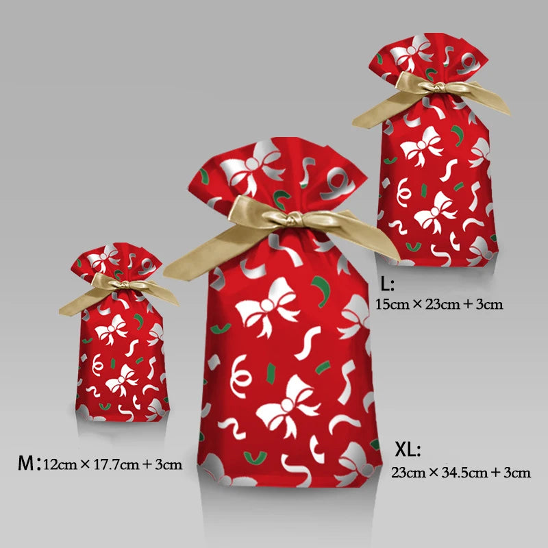 Merry Christmas Candy Bag Santa Gift Bag Snowflake Drawstring Bag Christmas for 2022 close-up view