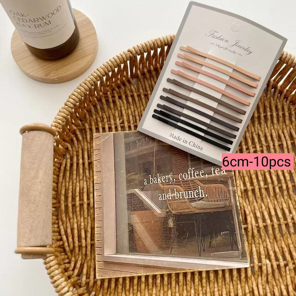 10pcs Milk Tea Color Hairpins Women Girls Matt Alloy Hair Grips Chic Gradient Invisible detail view