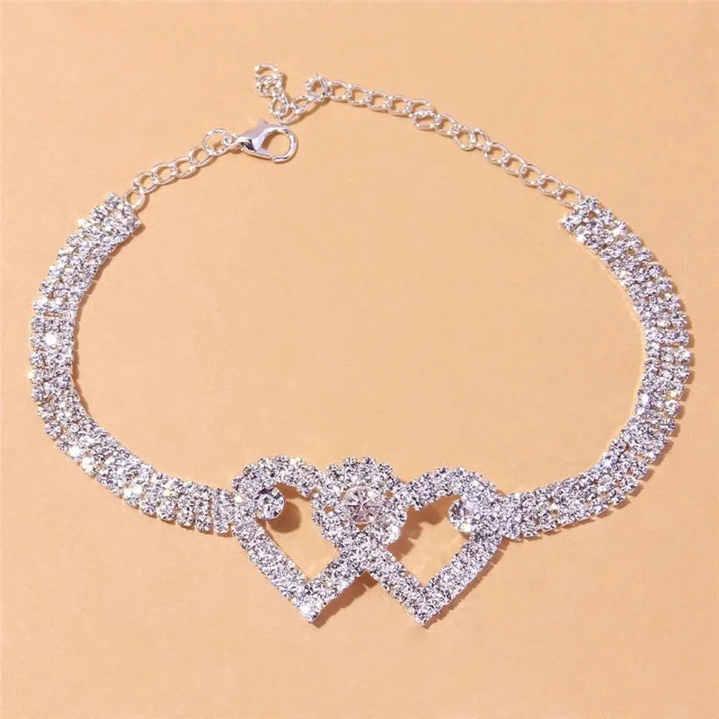 Shiny Cubic Zirconia Chain Anklet for Women Fashion Silver Color Ankle Bracelet Baref lifestyle view