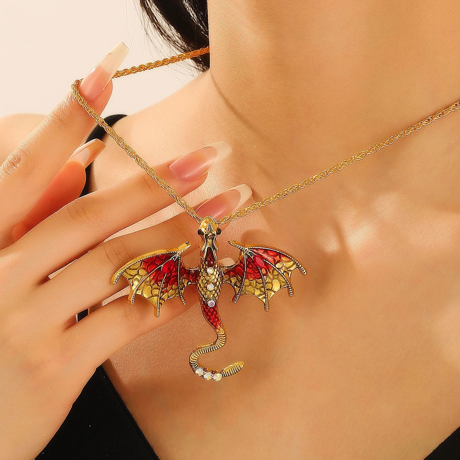 Goth Fly Dragon Pendant Necklace | Punk Snake Chain Choker for Men and Women detail view