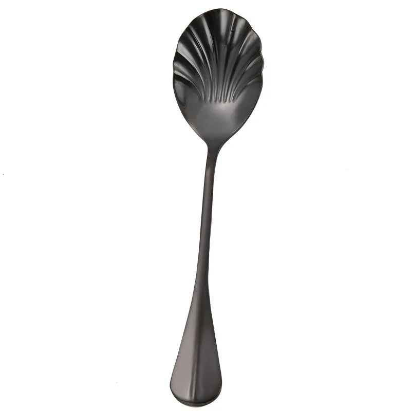 Shell Shape Stainless Steel Spoon with Long Handle | Dessert Spoon and Ice Cream Scoop detail view