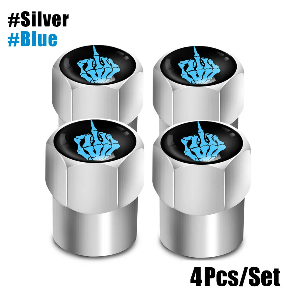 Red Skull Logo Valve Caps 4 Pcs Aluminum Alloy Tire Stem Covers detail view