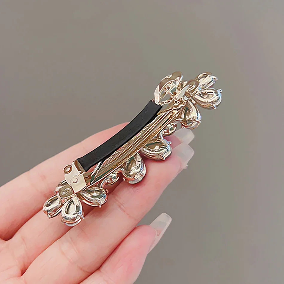 High-end Crystal Flower Hairpin Women's Back of Head Half-tied Spring Clip Hair Clip lifestyle view