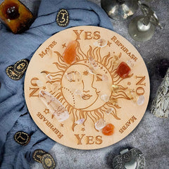 10cm Crystal Grid Wooden Display Board | Laser Engraved Spiritual Decor close-up view