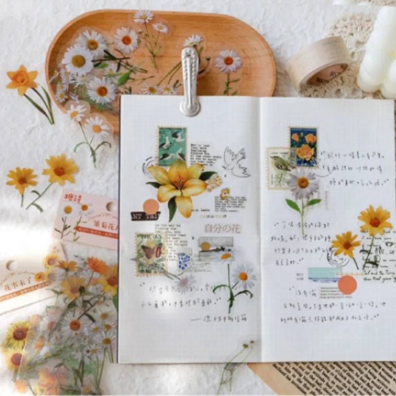 40 Pcs/set Plant Flower Stickers Decorative Green Leaves Retro Plant Manual Scrapbook DIY Label Diary Stationery Album Crafts