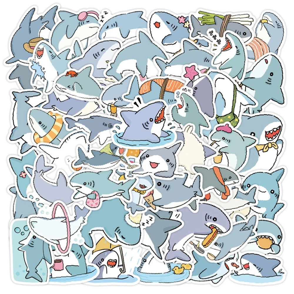 50 Funny Shark Meme Stickers Pack | Waterproof PVC Decals for Laptop, Luggage, Skateboard