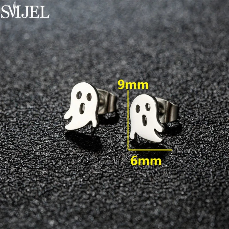 Punk Halloween Earring Black Stainless Steel Ghost Pirate Skull Stud Earrings Women additional angle