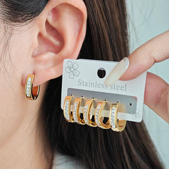 ANENJERY 316L Stainless Steel Hollow Circular Zircon Earrings For Women Men Fashion Pe close-up view