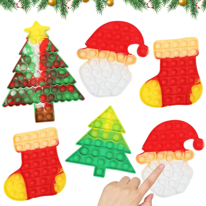 Christma Pop Fidget Toy Santa Claus Xmas Tree Bubble Sensory Stress Relief Toy Kids New Year Party G