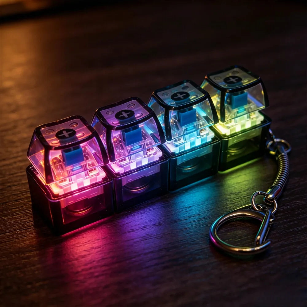 LED Light-Up Keychain Keyboard Clickable Button Fidget Toy for Stress Anxiety Relie additional angle