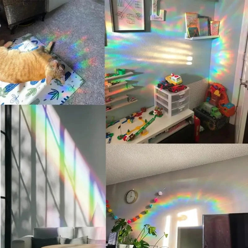 Rainbow Suncatcher Window Stickers | PVC Cat Butterfly Prism Glass Decal close-up view