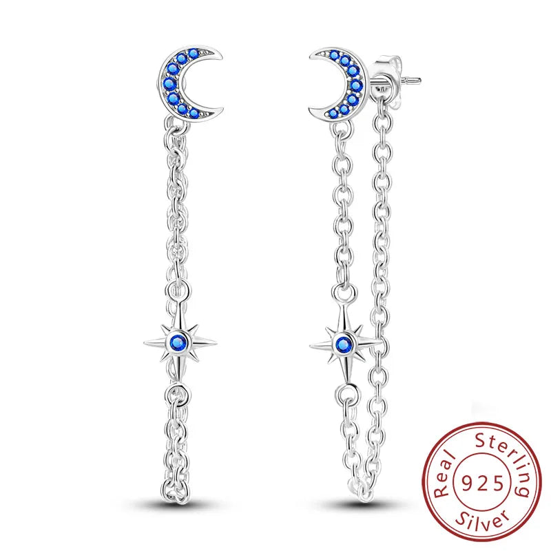 925 Stainless Steel Stud Earrings For Women Girls Simple Flower Bow Star Moon Zircon P close-up view