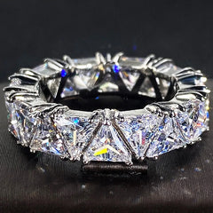 Luxurious 925 Sterling Silver Ring, Triangular Zircon Ring with Aaa Zircon Crystal, Engagement Jewel