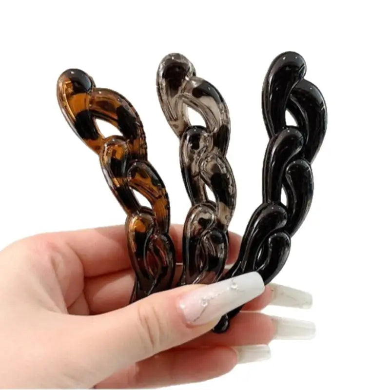 2Pcs Leopard Print Acrylic Retro Twisted Banana Shark Clips Ponytail Hair Accessories For Women