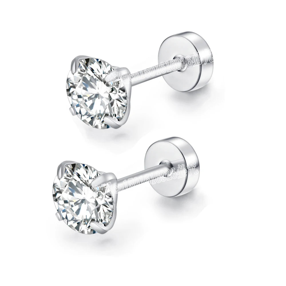 Round Crystal Zircon Stainless Steel Stud Earrings | 4 Color Fashion Non-Allergic Earrin detail view
