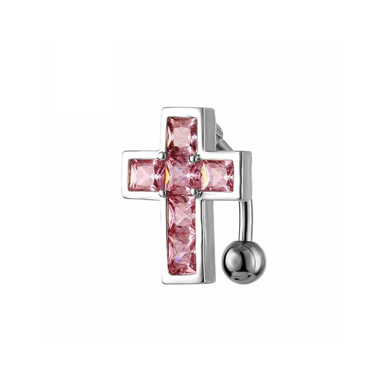 1.6mm 14G Titanium Bar Navel Ring Pink Zircon Cross 6-16mm CZ Short alternate view