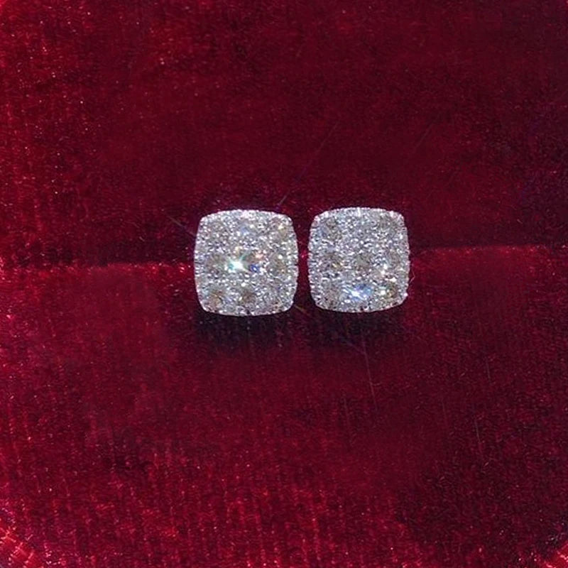 Huitan Simple Square-shaped Stud Earrings Women Inlaid Shiny CZ Versatile Ear Piercing Accessories for Teens Statement Jewelry