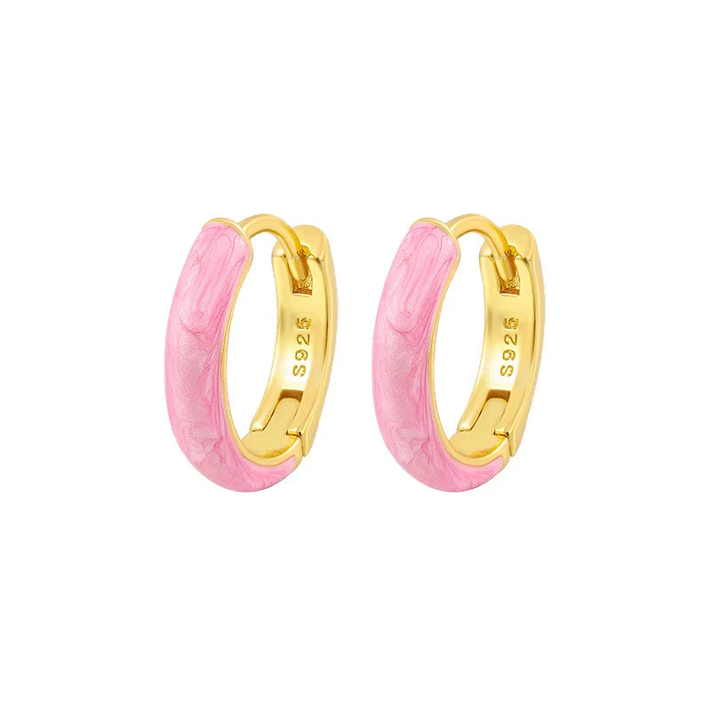 925 Sterling Silver Enamel Pink Blue Luxury Stud Earrings For Women Ear Piercing Earr lifestyle view