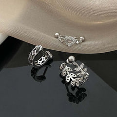 New Hollow Heart Ear Bone Nail for Women Girls Stainless Steel Silver Color Zircon Pie close-up view
