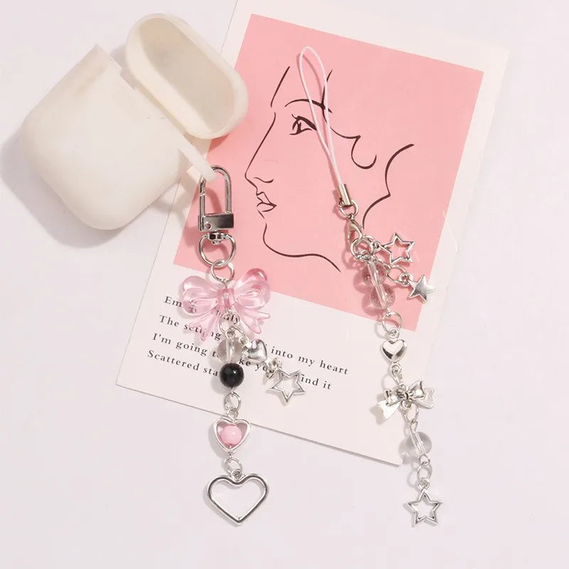 Goth Y2K Phone Charm Pink Silve Bow Heart Star Keychain Pendant Key Chain Bag Phone C lifestyle view